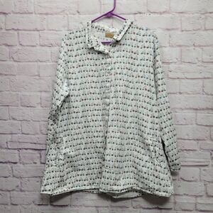 Tulip Perry‎ Bicycle Button Down Tunic Top Womens M 100% Cotton Cottagecore Boho